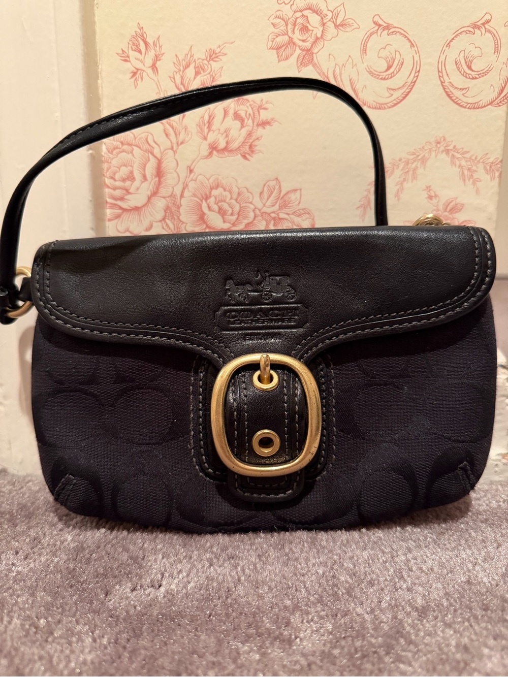 Vintage Coach Black Signature Buckle Wristlet